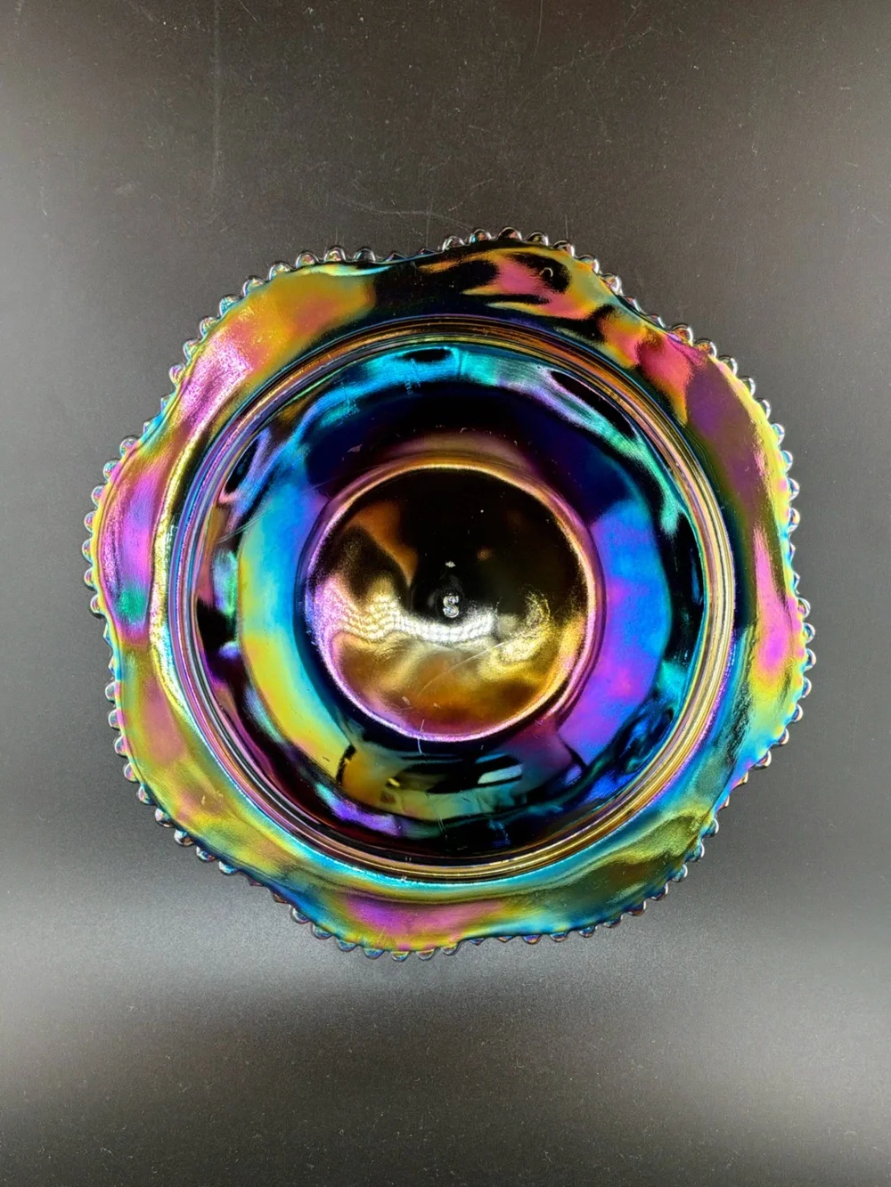 L.E Smith Carnival Glass Covered Butter Dish - Rainbow Finish